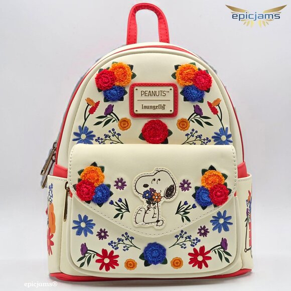 Loungefly Handbags - Loungefly Peanuts Snoopy Flowers Embroidered Mini Backpack
